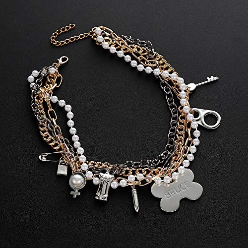 HANRESHE Cosplay Costume Accessories Gold Layered Chain Choker Multi Charm Pendant Pearl Chain Bruce Necklace for Women3