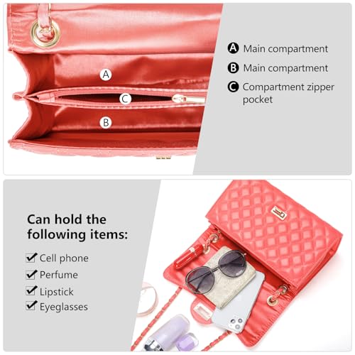Image of Quilted Leather Crossbody Bags for Women Trendy Ladies Shoulder Purse Satchel HandBag with Chain Strap