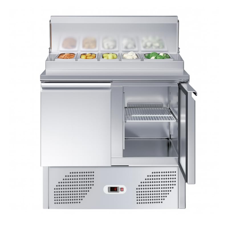 Générique Saladette Réfrigérée 2 Portes GN 1/1 avec Top GN 1/6-240L - +2/+8°C - Inox - Professionnelle