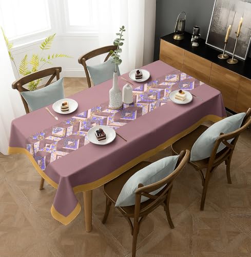 Image of Casableu Matheran Blue Table Cloth for 6 Seater Dining Table | 60x72 Inch Rectangular Table Cover with Solid Border | Dust-Proof, Washable Fabric | Decorative Dining Table Cover for Home