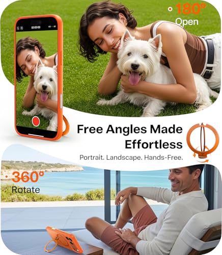 TORRAS Q3 Spin for iPhone 17 Pro Max Case with 360 Magnetic Stand, Wireless Charging Compatible, Hard PC Case for 17 Pro Max Phone Case with Stand, Translucent Cosmic Orange