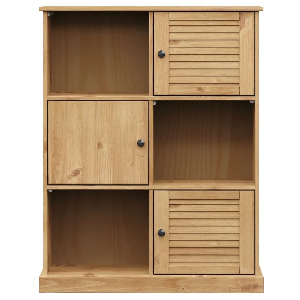 Libreria VIGO in legno di pino massiccio, 90 x 35 x 114,5 cm, con 6 scomparti e porte, spazio per libri, cartelle, documenti, salvaspazio, come divisorio per soggiorno, ufficio, cameretta