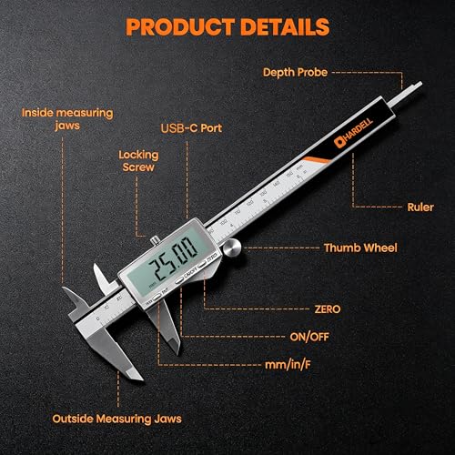 Calibrador digital de acero inoxidable con batería recargable 8