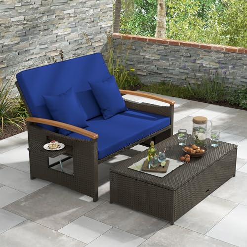 Condition photo showing New/Like New for costway patio rattan daybed, outdoor loveseat sofa with storage ottoman