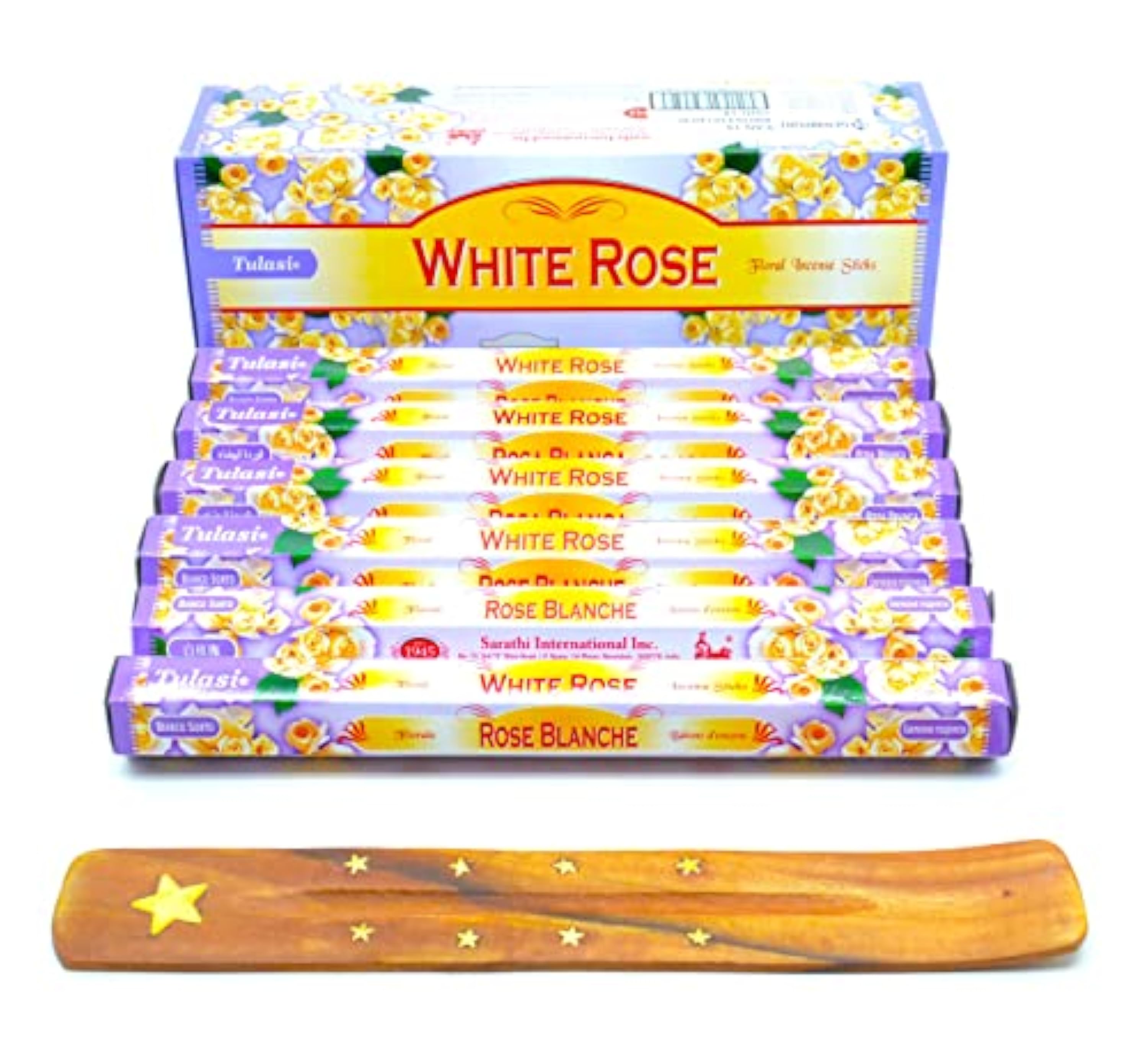 120 varitas de Incienso de (White Rose) Rosa Blanca Rosaceae Genus Rosa varitas de Incienso de Joss 120 Varillas de Incienso de Fragancia casera de Joss Sticks con cenicero colector de Cenizas