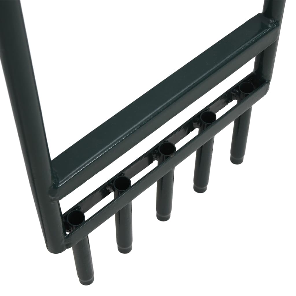 Aérateur de pelouse avec 5 dents creuses en acier revêtu par pulvérisation - Vert - 28,5 x 2 x 91 cm - Poignée ergonomique - Outil de jardinage pour aération du sol et entretien de la pelouse