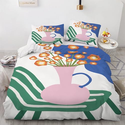 Housse de couette 200x200 vase microfibre douce pour lit double facile à enfiler avec zip - 2
