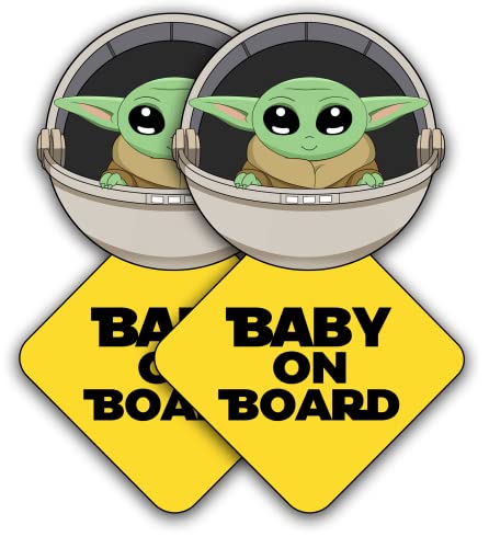 Image of Super Cute Baby Yoda on Board - Clear Visible Baby on Board Sign (Parent) (Two Pack)