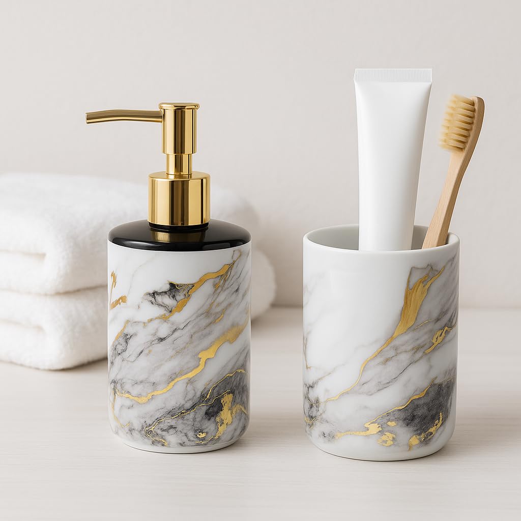 LAGET® Bathroom Accessories Set for Utility and Toothbrush Holder Bathroom Decor | Handwash Liquid Soap Dispenser Pump for Bathroom, Kitchen, Wash Basin, Sink (White)-image-44