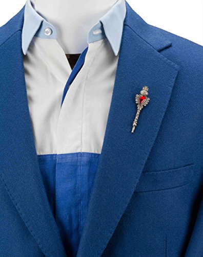 Knighthood Men's Silver Key With Red Stone And Swarovski Detailing Lapel Pin / Brooch Silver #TOP1