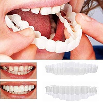 Cosmetic Teeth Veneer Denture Snap on Smile Instant and Confident in Minutes, Top and Bottom Temporary Fake Teeth for irregular, stained, missing and chapped teeth
