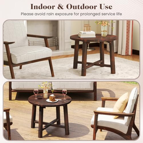 Image of Tangkula Outdoor Side Table, Patio End Table with Solid Wood Structure, Small Round Coffee Table for Garden, Deck, Poolside & Indoors (2, Brown)