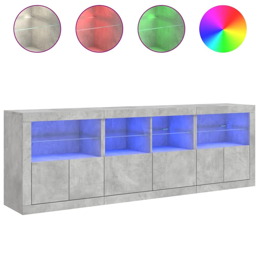 vidaXL Buffet avec lumières LED Gris béton 202x37x67 cm