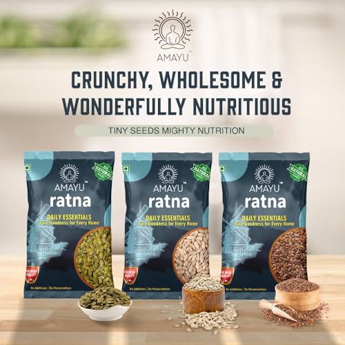 Image of Amayu Ratna Pumpkin, Sunflower & Flax Seeds Combo Pack offer | Edible Healthy Seeds for Eating | Rich in High Protein & Fiber | Natural Superfood for Digestion, Immunity & Weight Wellness | pack of 3