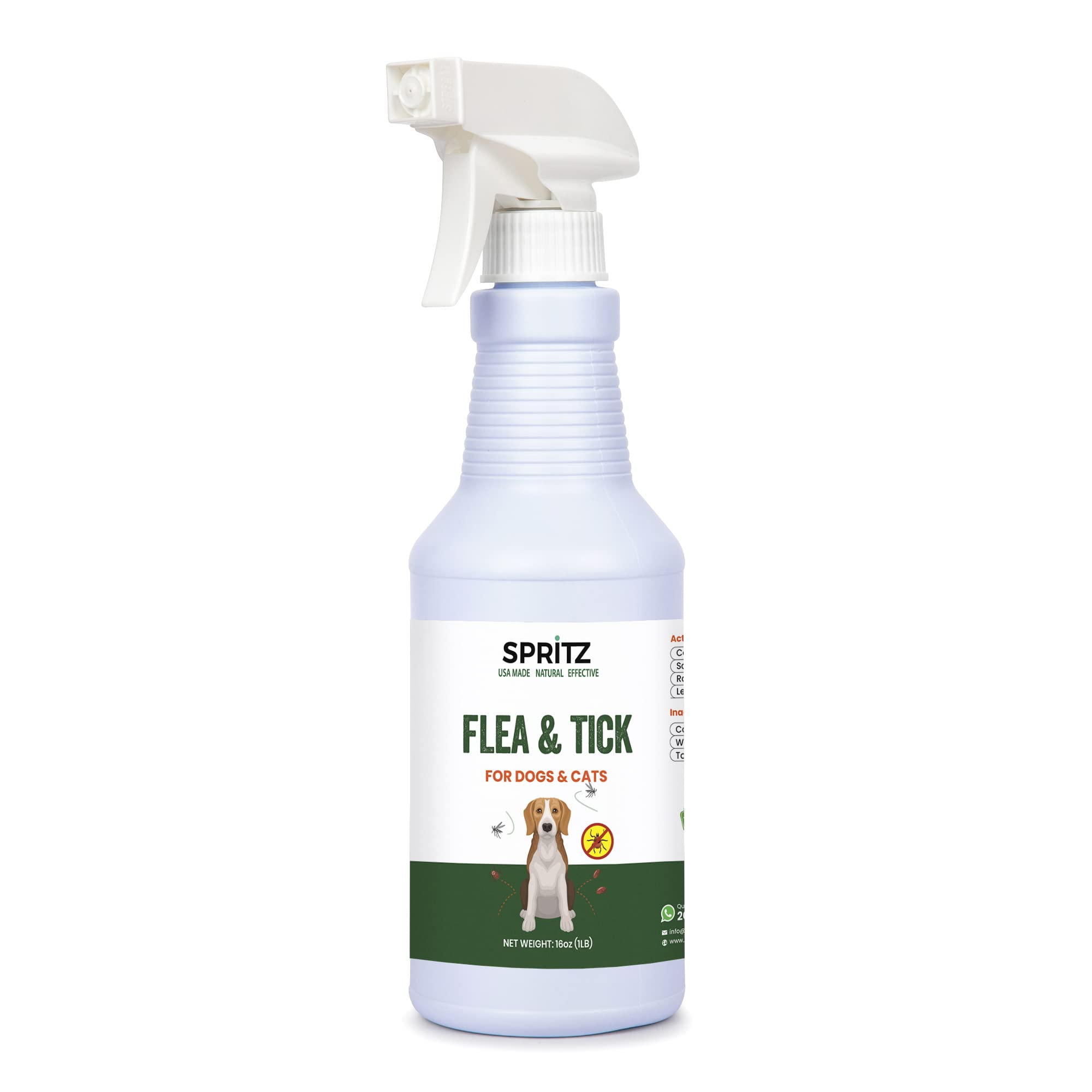 Spritz - Flea, Tick and Mosquito Spray for Dogs, Cats, and Home - Control, Prevention, Treatment - Natural Plant Based - Made in USA -Safe & Effective 16 oz