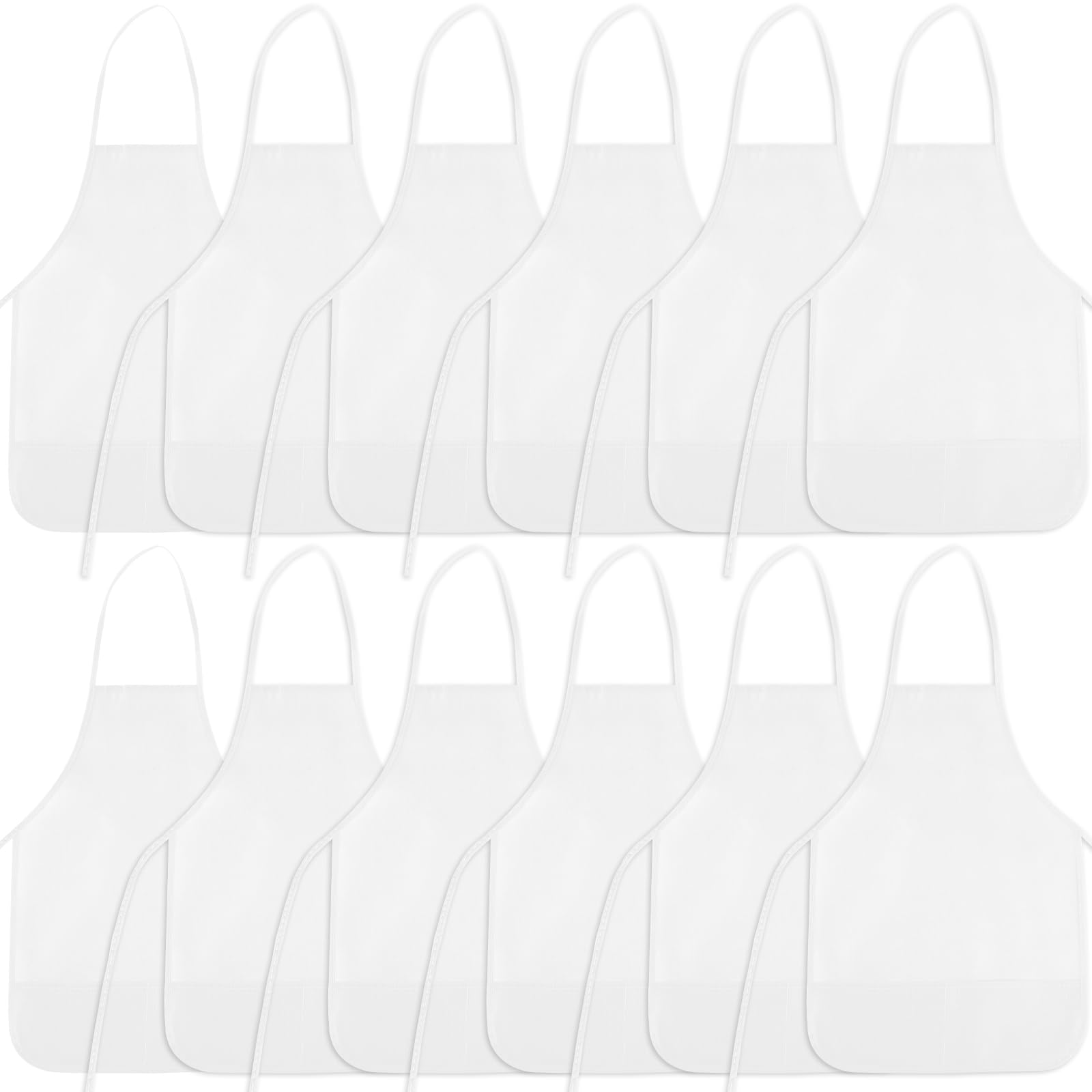 BOUBONI Kids Painting Aprons Kids Art Aprons with 2 Roomy Pockets Kids Aprons for Art Painting Activity Kitchen Crafts (12, White)