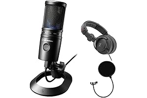Audio-Technica AT2020USB-X Microphone Bundle with Polsen Headphones & Pop Filter - Perfect...