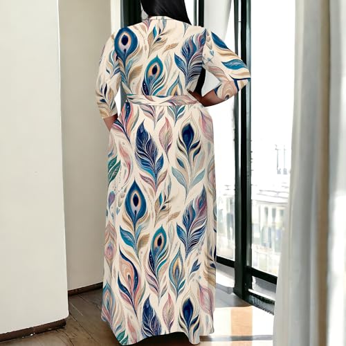 Image of SUZONANA Plus Size Maxi Dresses for Curcy Women Casual Loose 3 /4 Sleeve Long Dress with Belt