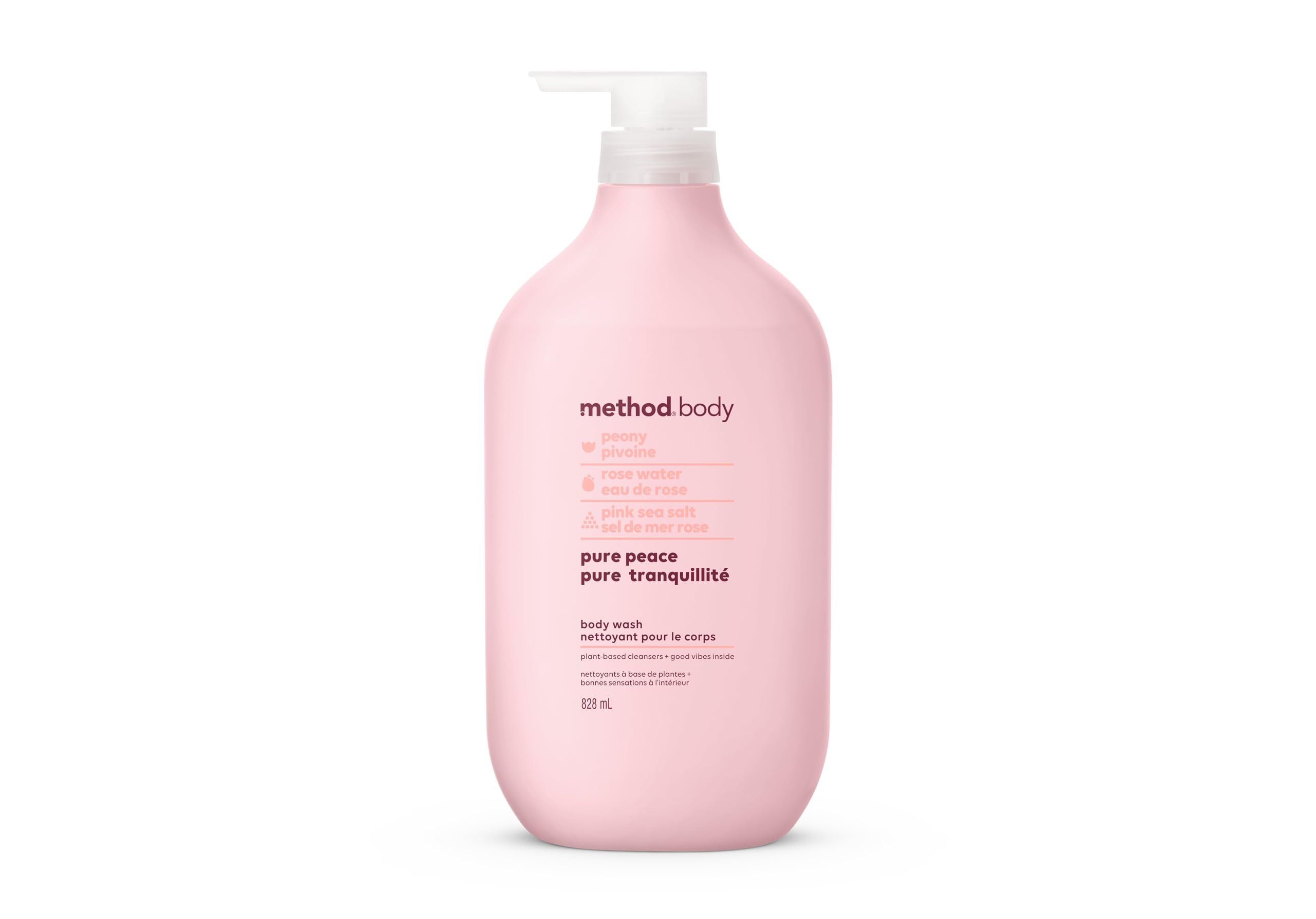 Method Pure Peace Body Wash, Relaxing Shower Gel and Body Soap Formulated with Peony, Rose Water, and Pink Sea Salt, 828 ml