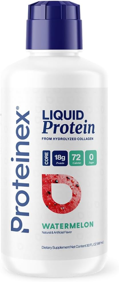 Proteinex Core Liquid Collagen Peptides, 18g Complete Protein | Doctor Recommended | Supports Recovery & Wound Healing | Zero Sugar, Zero Carbs, Ready to Drink | (Watermelon, 30 Fl Oz)