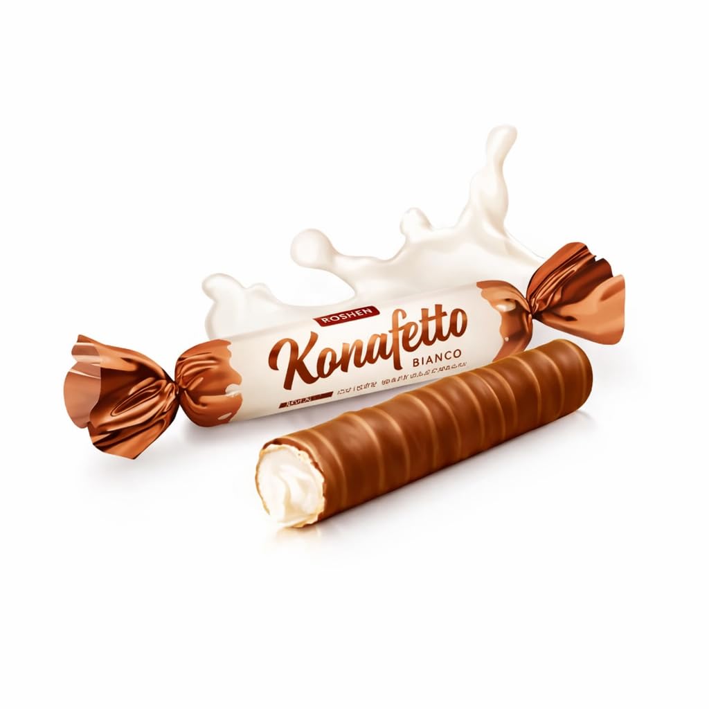 ROSHEN Konafetto (MILK) Glazed Chocolate Candy Rolled – (1kg) Family Value Pack By COUGAR – Eid Day Special, Crispy Rolled Wafers with Soft Creamy Filling, Chocolate Coated Crunchy Wafer Rolls, FREE 1 Prestige Waffi Pistachio Wafer Bars, Gifting, Parties, Office Treats & Dessert Platters – (IMPORTED - UKRAINE)