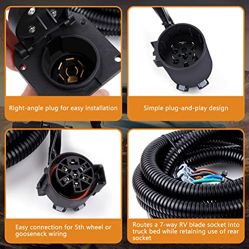 Image of Zhushan 7-Foot 7 Pin Trailer Wiring Harness Extension 56070, RV Trailer Plug Adapter for Ford, Toyota, Chevy, Dodge Ram