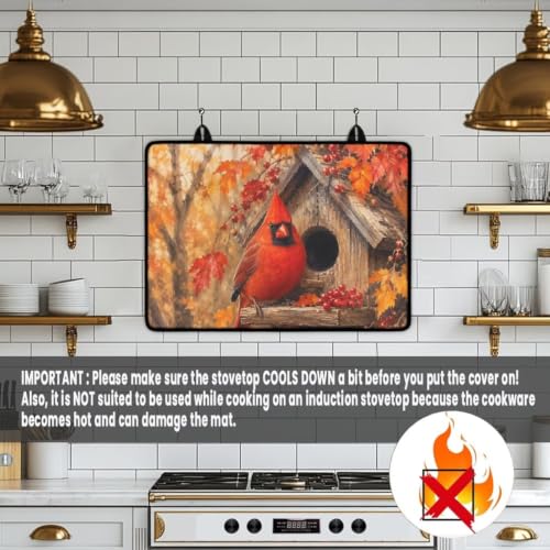 Image of Induction Stove Top Cover Protector Dustproof Flat Top Stove Cover Mat Universal Stove Top Cover for Electric Cooktop Fall Season Kitchen Decor, 29 x 21 Inch, Cardinal Leaf Berry Print