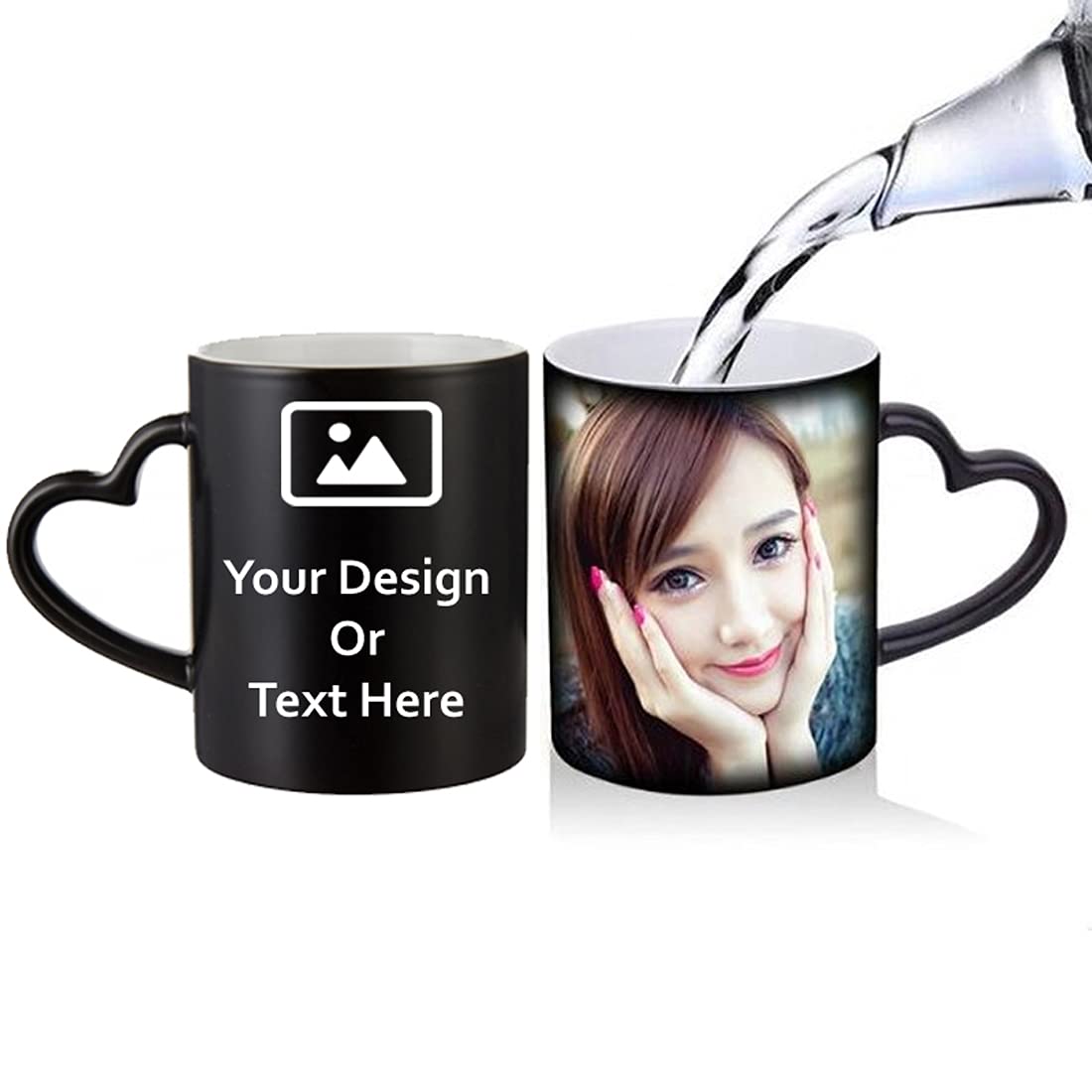 Galaxy Ad World - Customized/Personalized Heart Handle Magic Ceramic Coffee Mug with Photo and Name Printed (325ml), Black