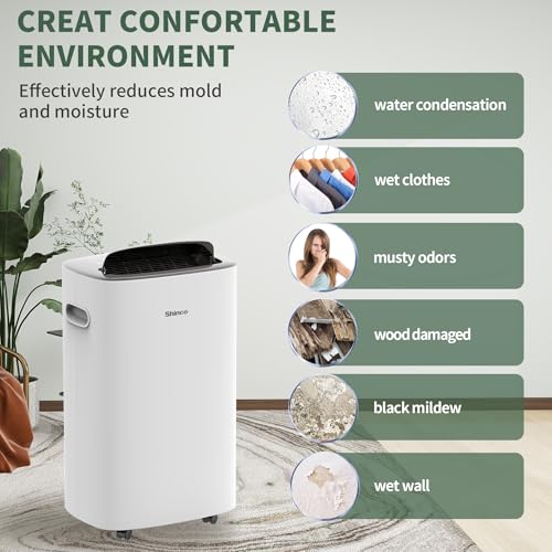 Image of Shinco 86 Pints Dehumidifier for Home and Basements, 5000 Sq.Ft Dehumidifiers with Drain Hose, Auto or Manual Drainage, Auto Defrost, Quietly Remove Moisture, Intelligent Humidity Control, 24HR Timer
