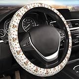 Cute Teddy Bears Floral Steering Wheel Cover Women's Anti-Slip Car Interior Accessories Universal 15 Inch Suvs Cars Trucks