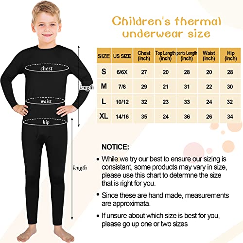 3 Set Boys Thermal Underwear Set Base Layer Fleece Lined Long Johns For Kids Shirt And Pants Set For Boys Winter (Small) Black #TOP5