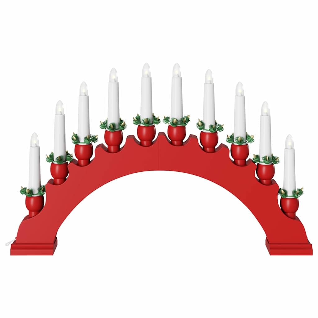 Arco de velas de Navidad de pino macizo con 10 velas LED blanco cálido, 3 unidades, color rojo, funciona con pilas, para alféizar de la chimenea, iluminación festiva de Navidad y acogedor