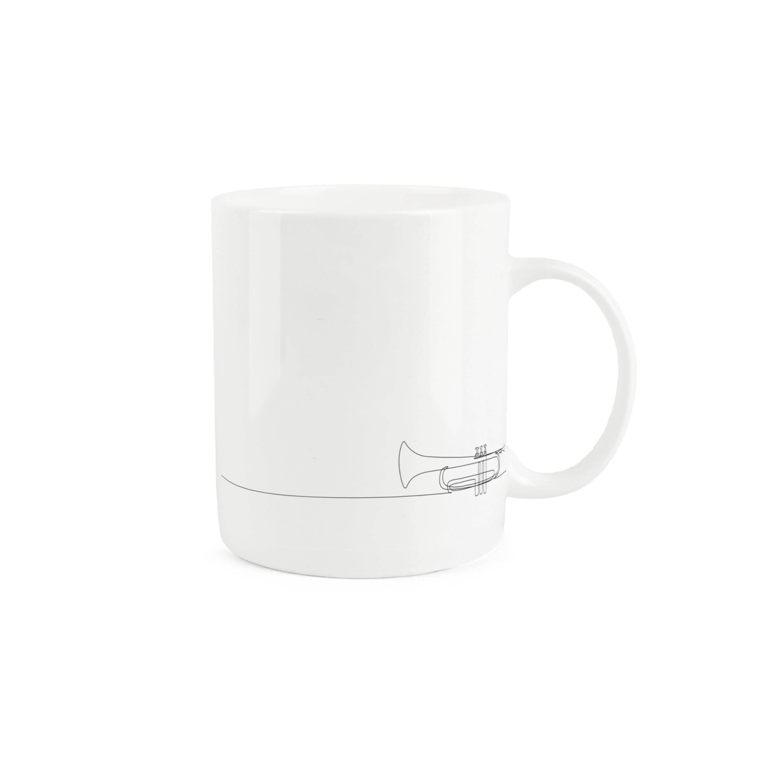 Purely Home Trumpet Mug - Musical Instrument Line Drawn Mug - Bone China White Coffee Tea Present Gift