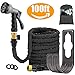 100 FT Expandable Garden Water Hose Pipe/Magic Expanding Flexible Hose with Brass Fittings Valve 8 Function Spray Gun Nozzle Wall Holder/Storage Bag