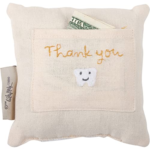 Image of Primitives by Kathy Tooth Fairy Pillow, 5x5-inch - My BaBEE Tooth Keepsake with Storage Pocket for Rewards & Embroidered Bee Design