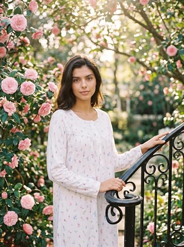 Image of IZZY + TOBY Nightgowns for Women Long Sleeve Soft Cotton Long Warm Nightdress Kintted Night Gown