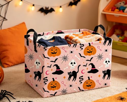 Image of Rectangle Halloween Baskets Ghost Basket Cute Storage Bin Fish Box for Room Decor Gift Basket(Cat Halloween)