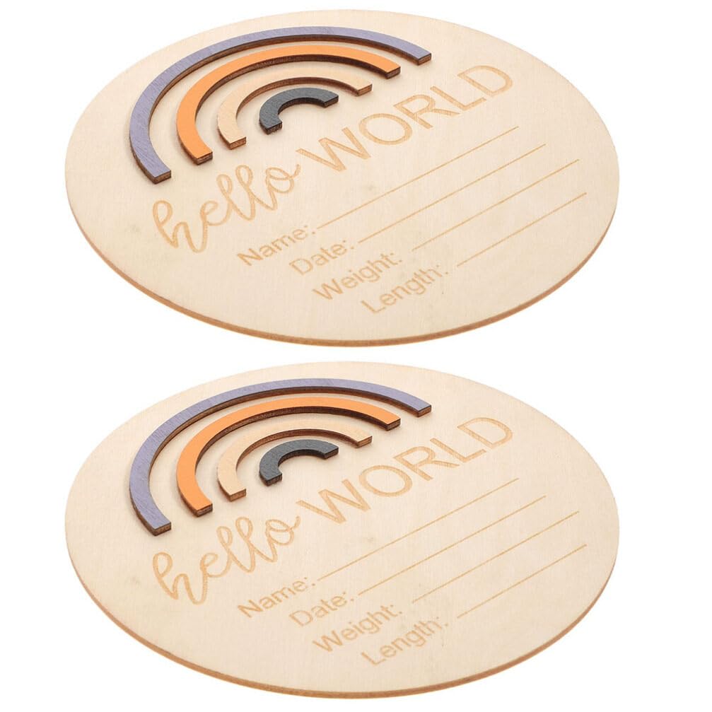 ibasenice 2pcs Birth Announcement Sign Round Wooden Newborn Name Sign for Nursery Cards for Photography Props Material