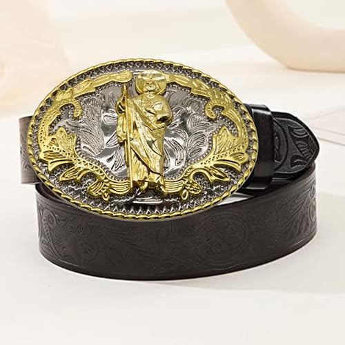 Image of WMG Western St Jude Belt Buckle Gold Silver Saint Jude San Judas Cowboy Buckle Hebilla Vaquero Rodeo