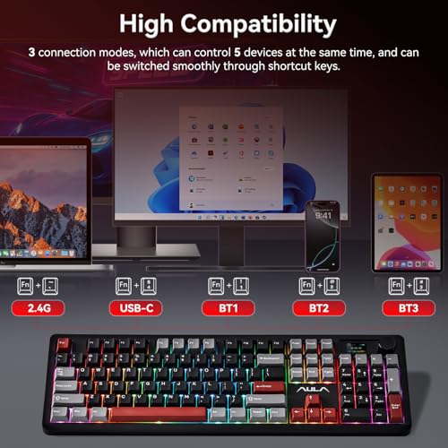 Image of AULA F106 Pro Wireless Gaming Keyboard Creamy Mechanical Keyboards 104 Keys | 8000mAh,Hot Swappable Custom Full Size Knob&Screen,RGB Backlit,Pre-lubed Blaze Switches,PBT Keycaps,Tri-Mode BT /2.4GHz /USB-C