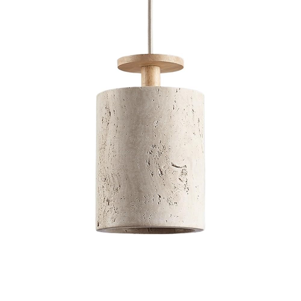 Lámpara colgante de travertino con cilindro superior en madera maciza 8