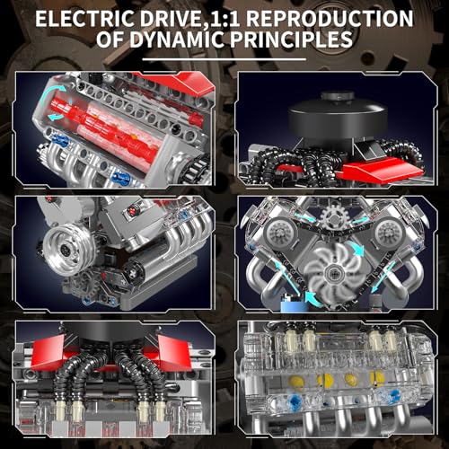 Image of Mould King 10171 V8 Engine Building Blocks Sets, V8 Engine Model kit That Run, Build Your Own STEM Model Engine, 8-Cylinder Car Engine Building Engineering Toys for Age 14+ /Adults Collections(487+PCS)