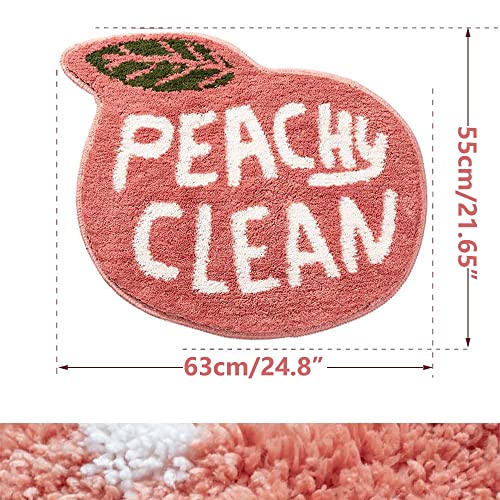 SagaSave Peach Bath Mat, Funny Cute Peachy Clean Non-Slip Washable Foot Mat Doormat for Bathroom Bedroom Kitchen Living Room Pink - Image 3