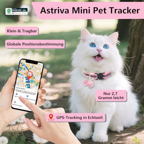 Katze GPS Tracker Hund Kompatibel mit iOS & Android, Weltweite Standortverfolgung, Katzen Halsband GPS Trackers Ohne ABO, Mini Pet Tracker für Katzentracker Katzentracking Peilsenders (Rosa)