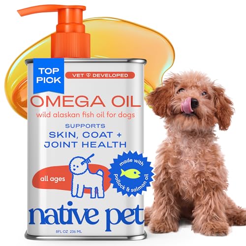 Native Pet Omega 3 Fish Oil for Dogs & Cats – Promotes Healthy Skin, Shiny Coat, & Strong Joints – Made with Wild Alaskan Salmon Oil for Dogs – Tasty, Fast-Absorbing Omega 3 6 9 Liquid Supplement- 8oz