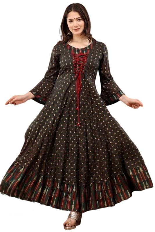 Geometric Print Kurti with Lace-Up Design-picture-33