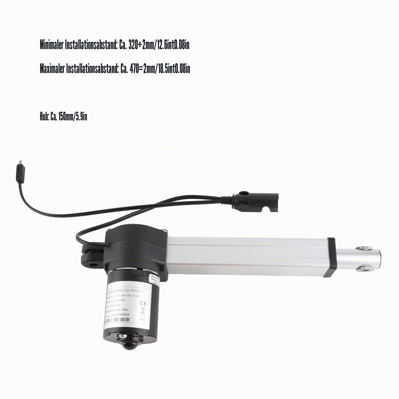 Linearer elektrischer Aktuator, 150 mm Hub DC 29 V 4500 N 7 mm / s Leerlaufgeschwindigkeit Hub Linearaktuator Hochleistungs-Hub-Elektroaktuator für Recliner Lift Bed Electric Sofa Home Automation