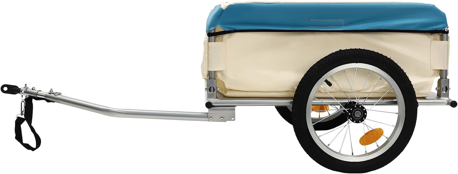 Large Bicycle Cargo Trailer Steel Frame Storage Cart Wheel Swivel 110 Lbs 16" 50kg Load Transportation Multi-Purpose with Lid Removable Box PVC Fabric Waterproof Bin, Dustproof, Waterproof, Insect