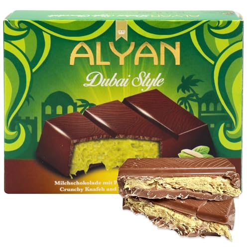 Alyan Dubai Chocolate Bar Pistachio Kunafa Authentic UAE Milk Chocolate 100g | Cream-Filled Luxury Treat with Kadayif Kataifi | Viral Gourmet Gift Snack for Kids Family & Friends (1 pack)