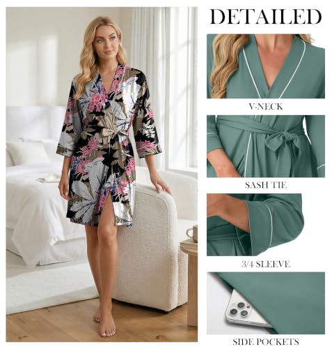 Image of PrinStory Womens Robe Knee Length Soft Knit Bathrobe S-2XL